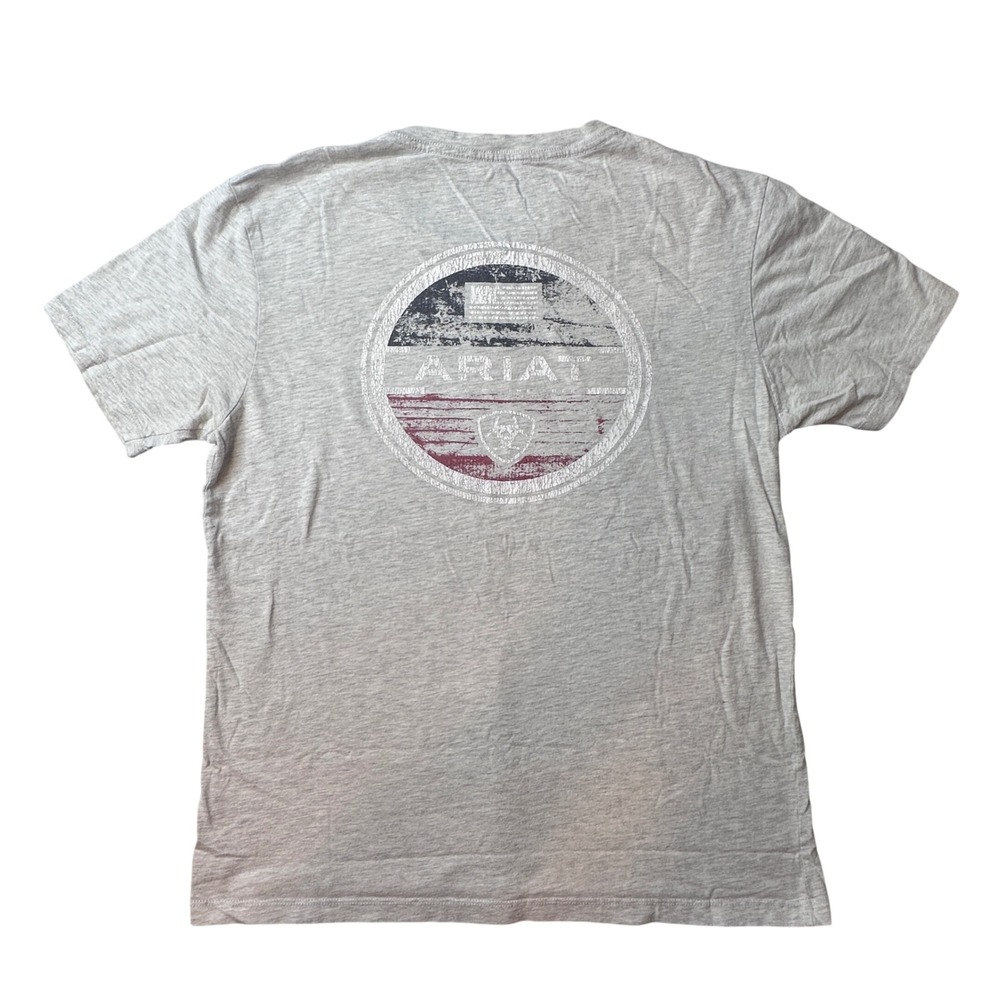 Ariat T-Shirt Mens M Heather Grey Distressed Patriotic Flag Logo Graphic
